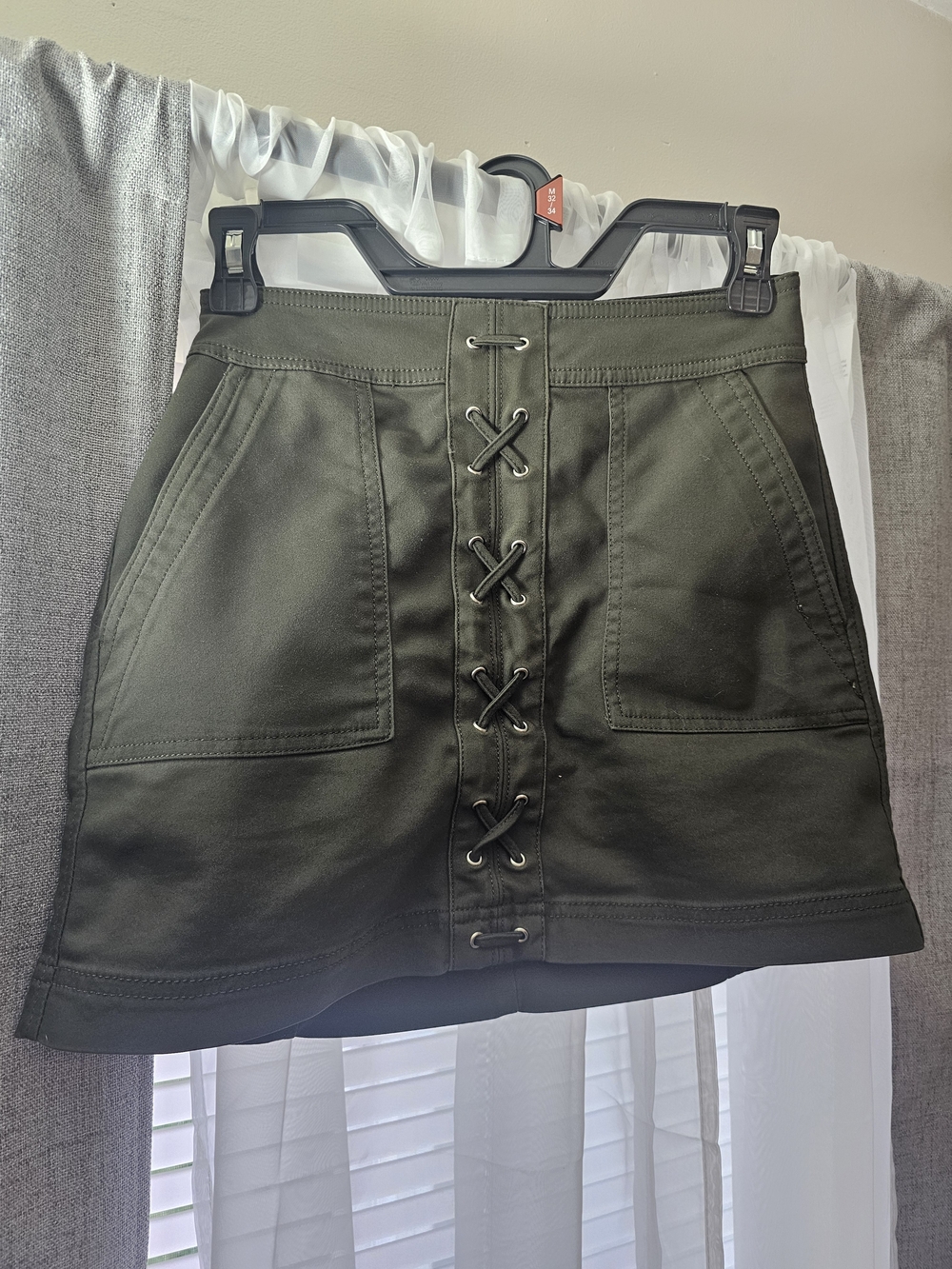 Express Olive Lace-Up Front Mini Skirt